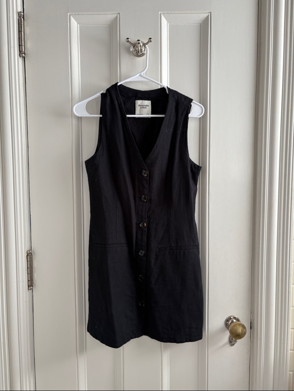 Abercrombie & Fitch Black Linen Button-Front Mini Dress